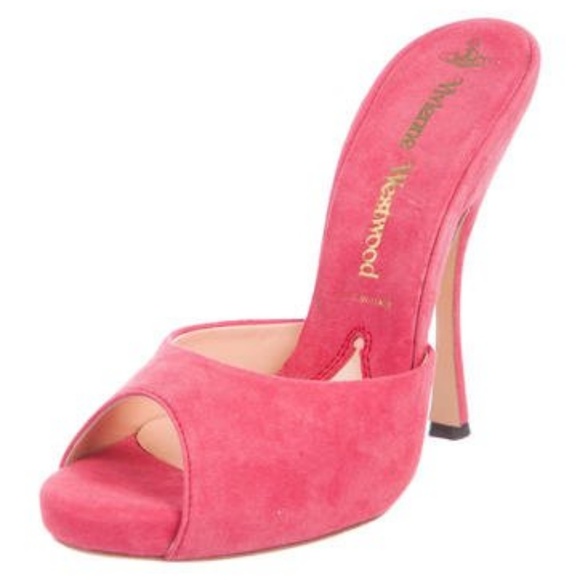 VIVIENNE WESTWOOD PINK SUEDE SLIDE SANDALS SLIP ON - Picture 2 of 5
